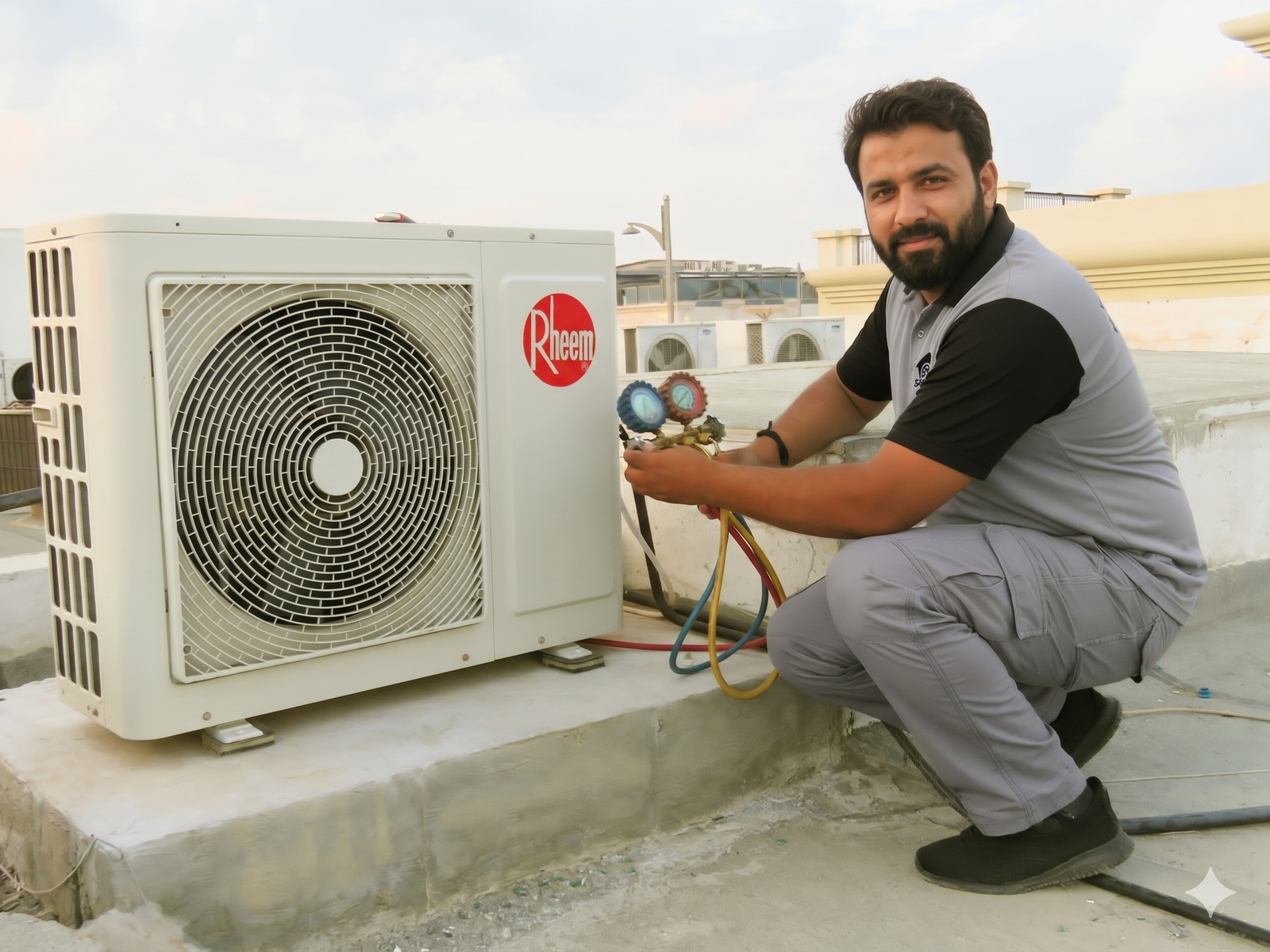Technician servicing AC unit